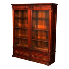 Victorian Burl Walnut Enclosed Double Door Bookcase with Drawers, circa 1890