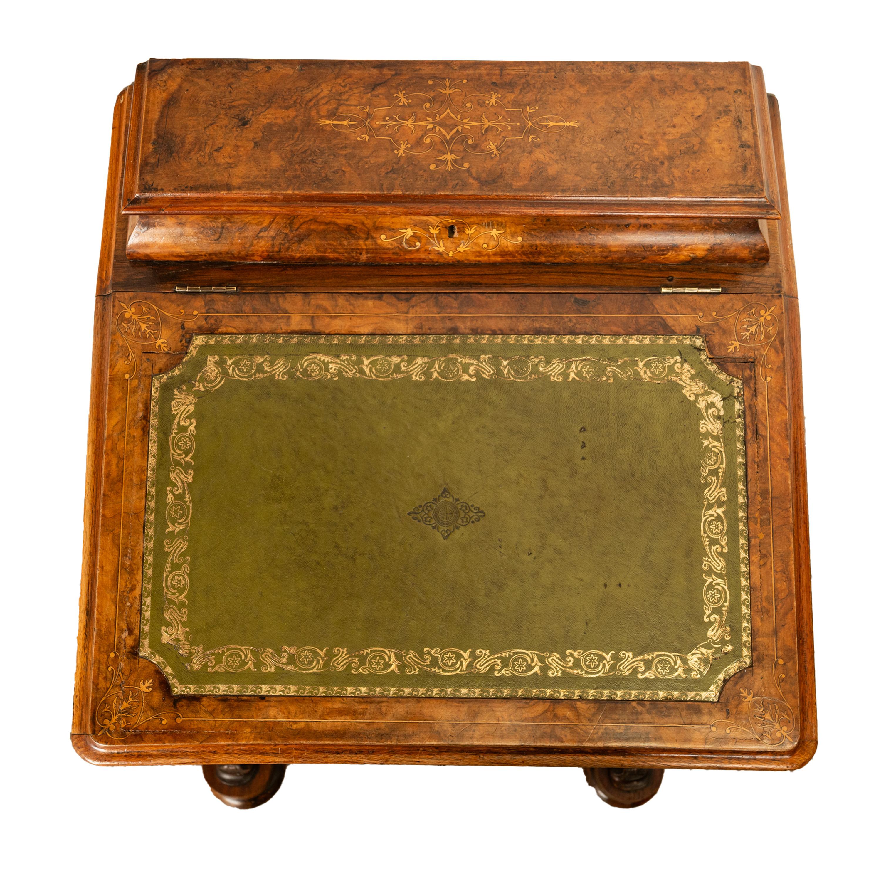 Antique Victorian Burl Walnut Inlaid Marquetry Carved Davenport Desk 1860 For Sale 14