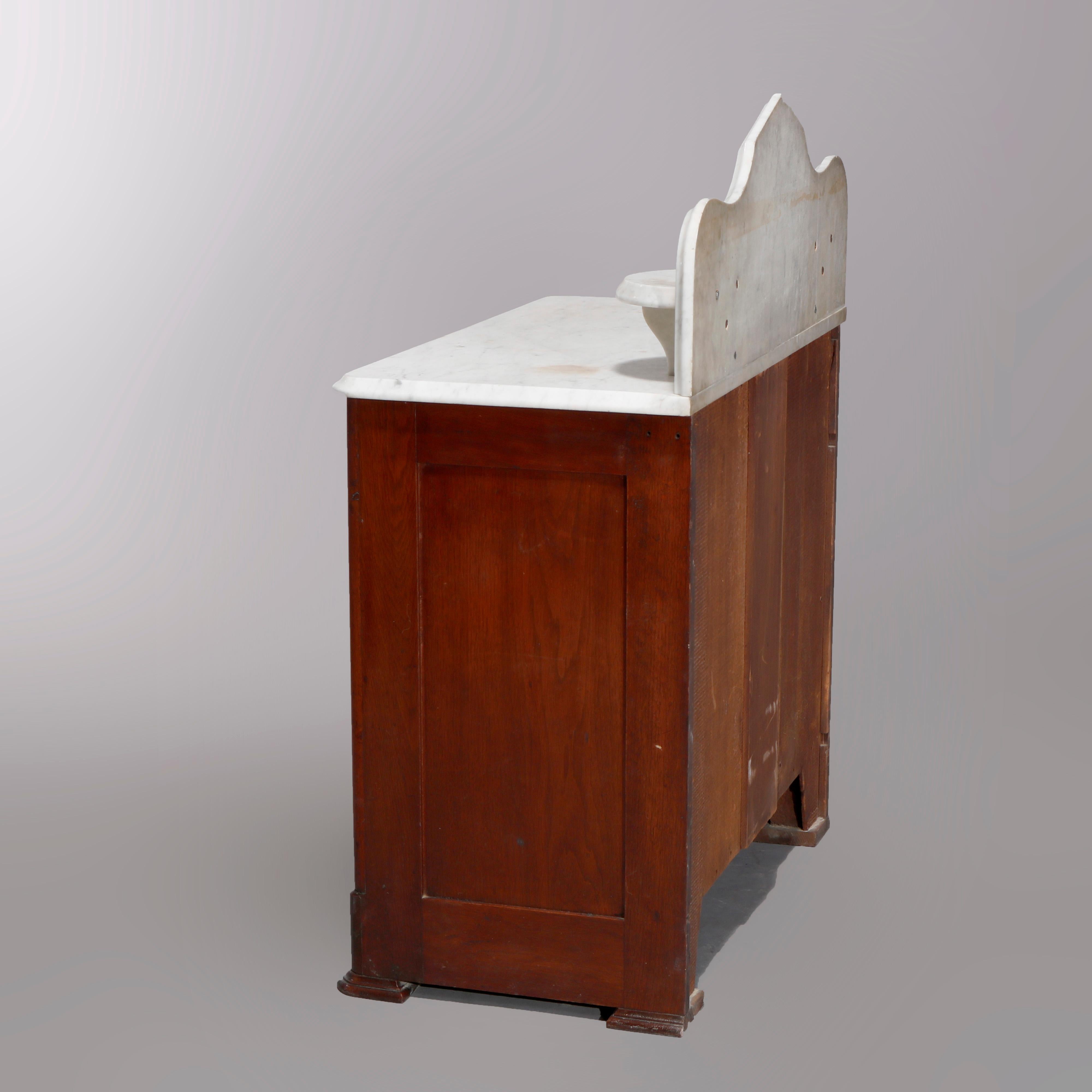 Marble Antique Victorian Burl & Walnut Wash Stand Commode, Circa 1890