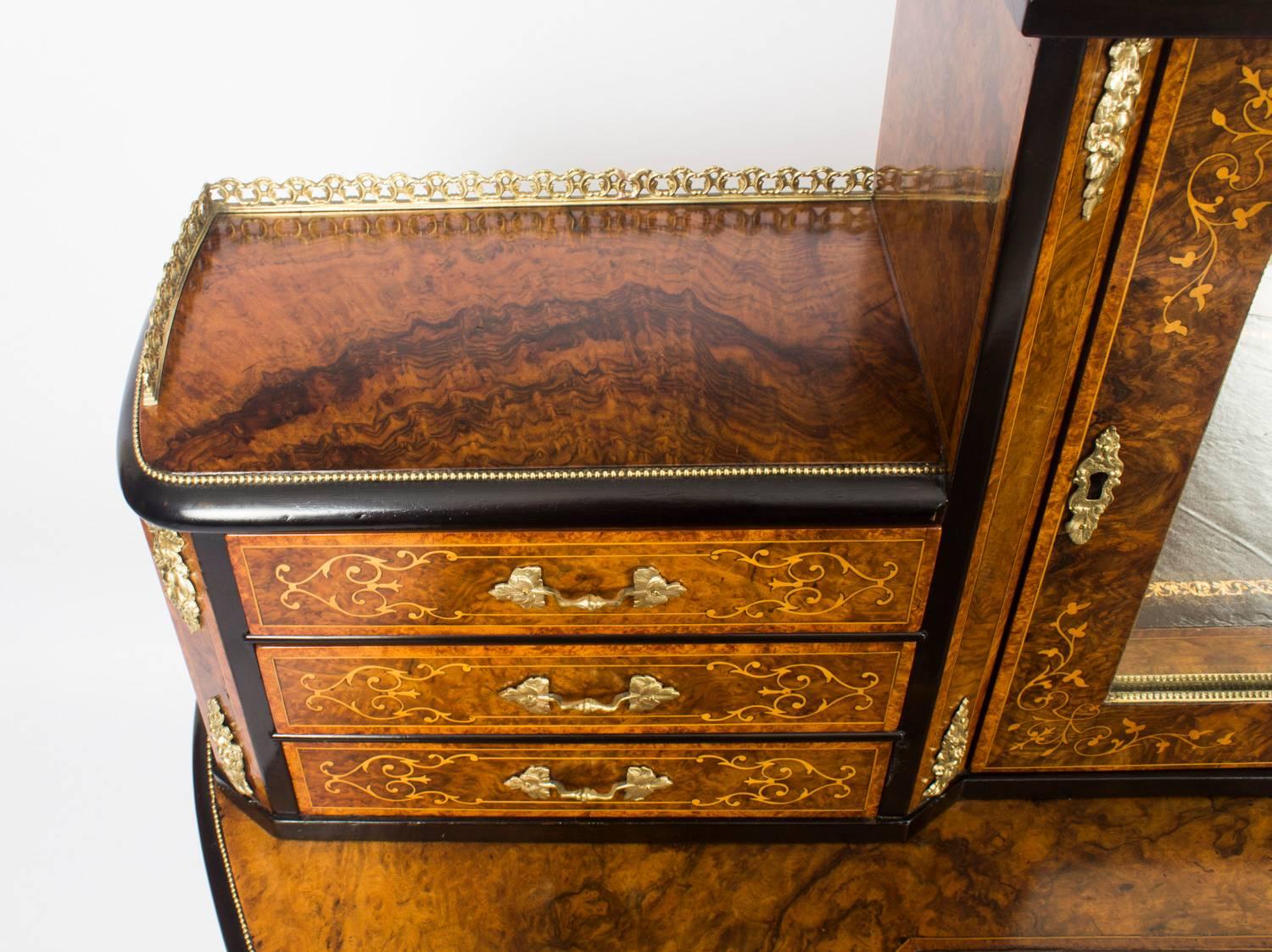 Antique Victorian Burr Walnut and Marquetry Bonheur Du Jour, 19th Century In Excellent Condition In London, GB