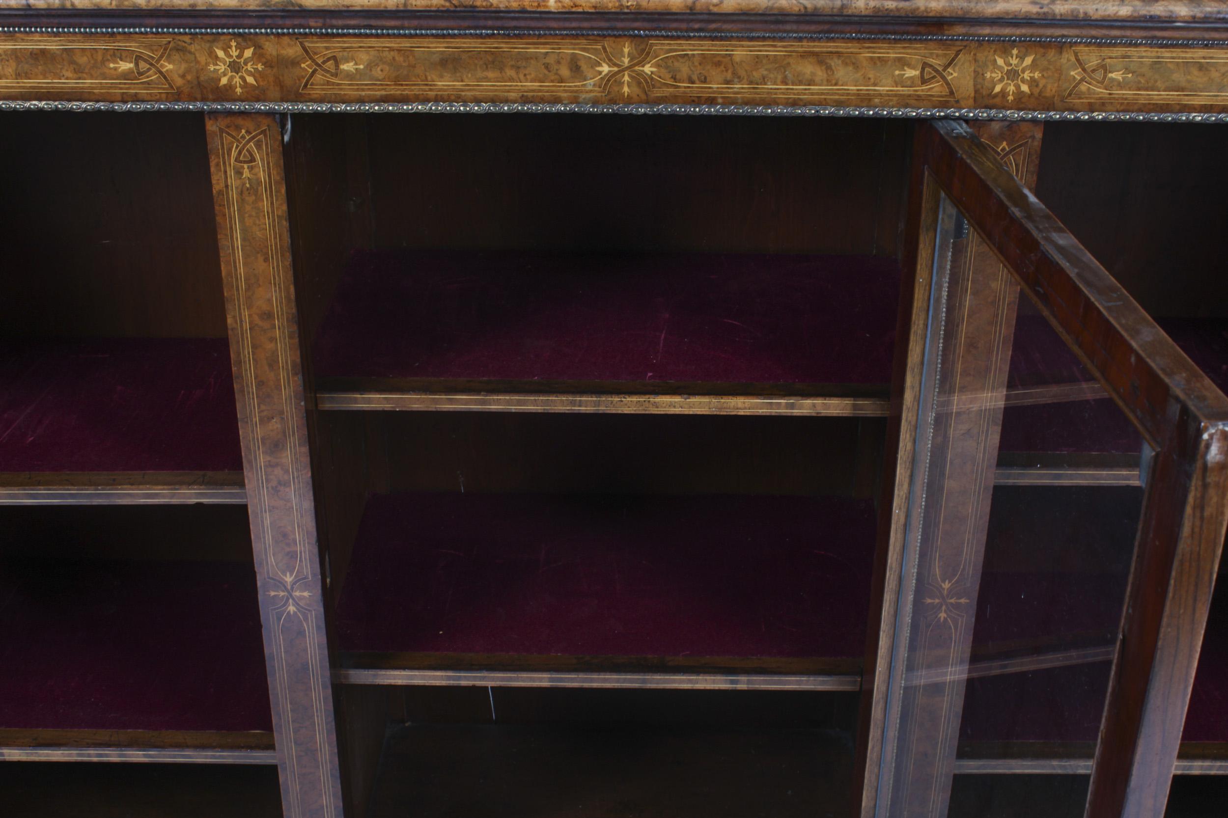 Antique Victorian Burr Walnut 3 Door Credenza Sideboard Bookcase 19th C 8