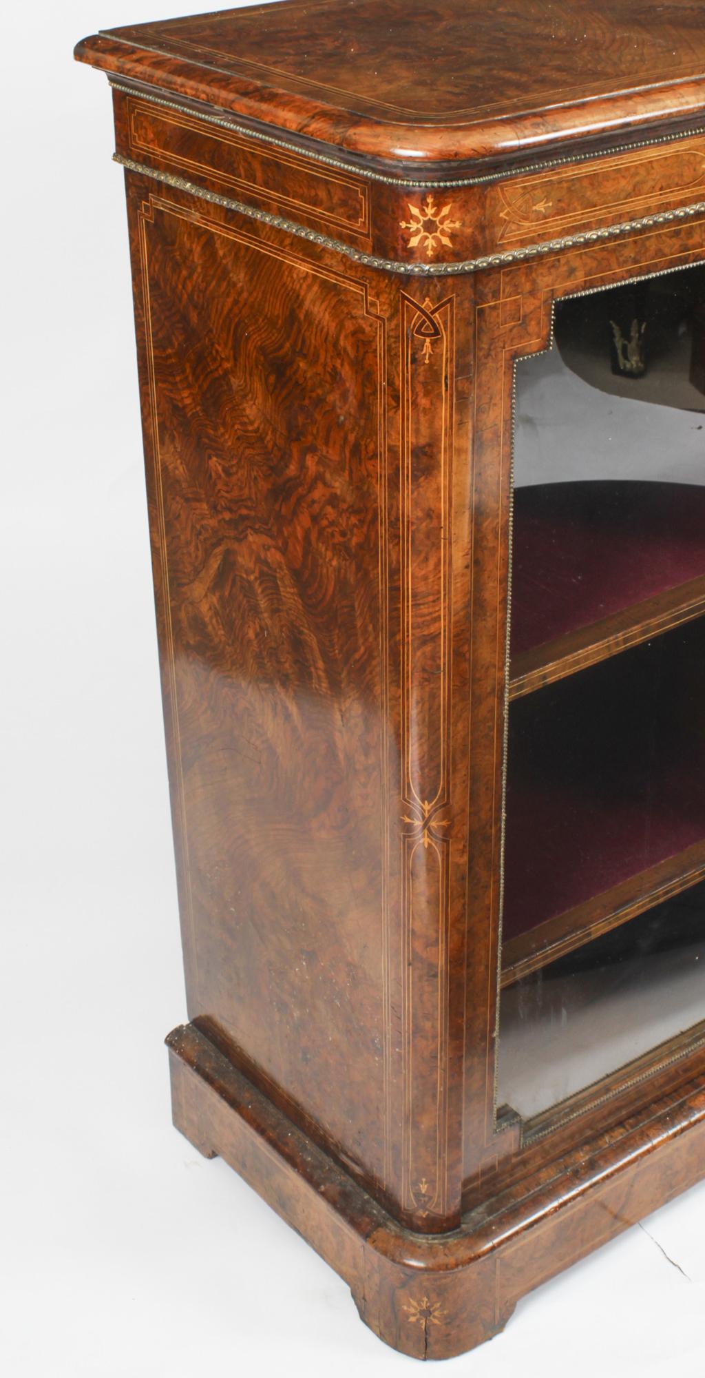 Antique Victorian Burr Walnut 3 Door Credenza Sideboard Bookcase 19th C 10