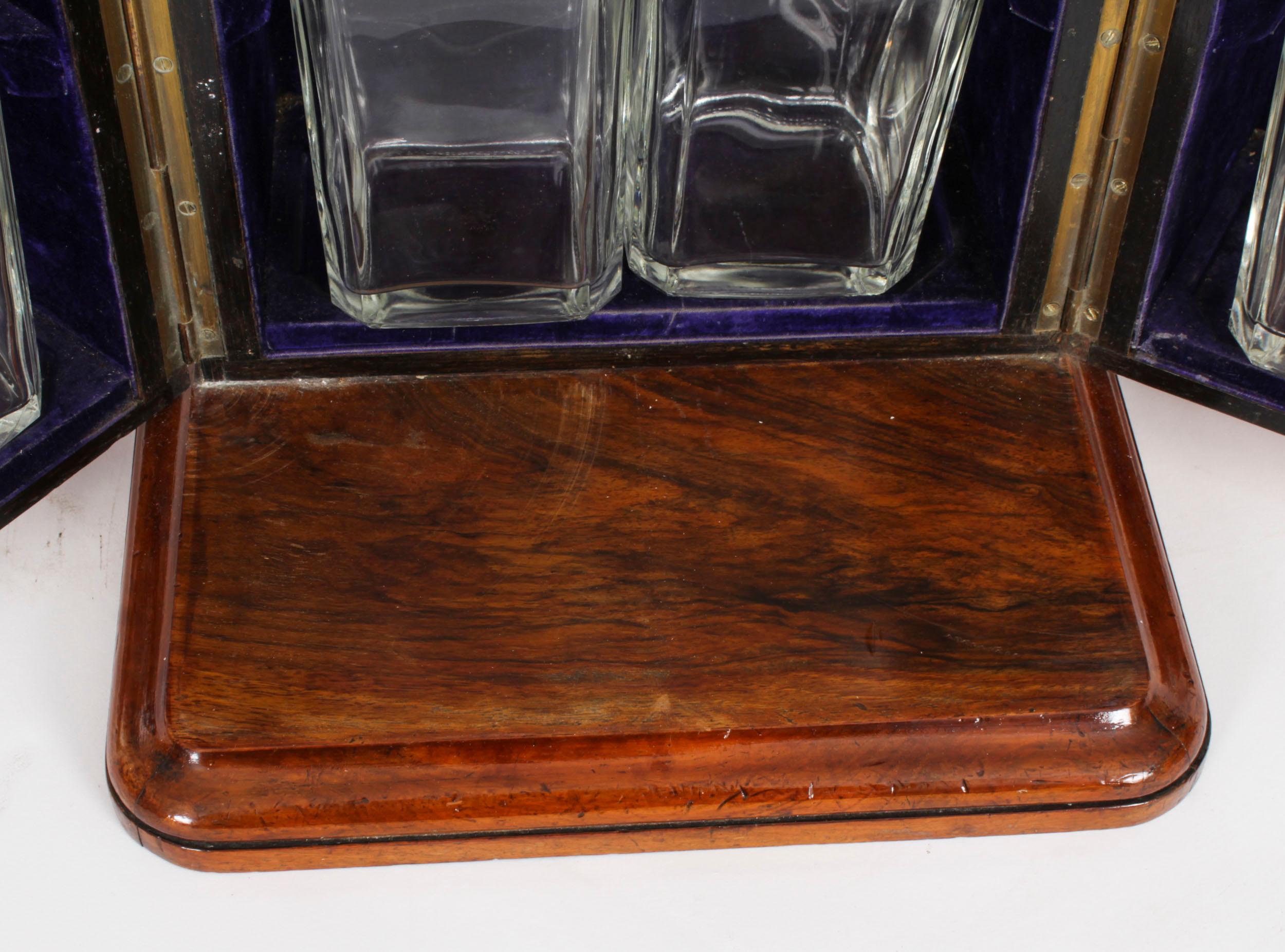 Antique Victorian Burr Walnut 4 Bottle Crystal Decanter Tantalus 19th Century 5
