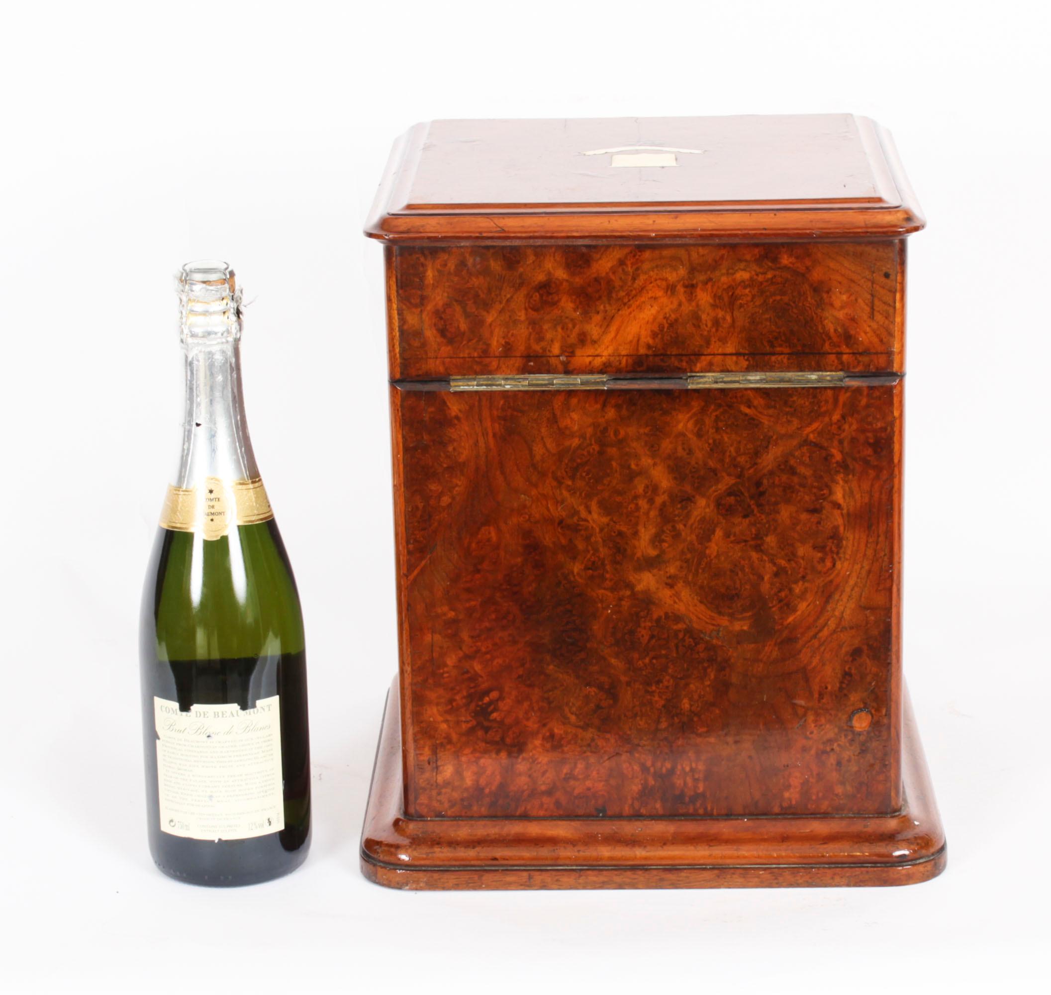 Antique Victorian Burr Walnut 4 Bottle Crystal Decanter Tantalus 19th Century 13