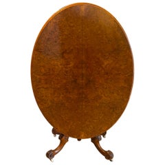 Antique Victorian Burr Walnut 6 Seater Oval Tilt-Top Centre Dining Table