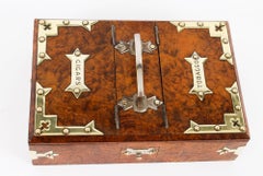 Antique Victorian Burr-Walnut and Brass Mounted Cigar Box, 19th Century