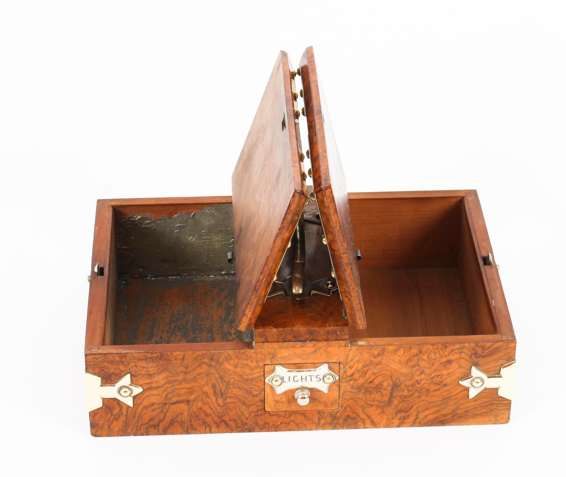 Antique Victorian Burr-Walnut and Brass Mounted Cigar Box, 19th Century 1