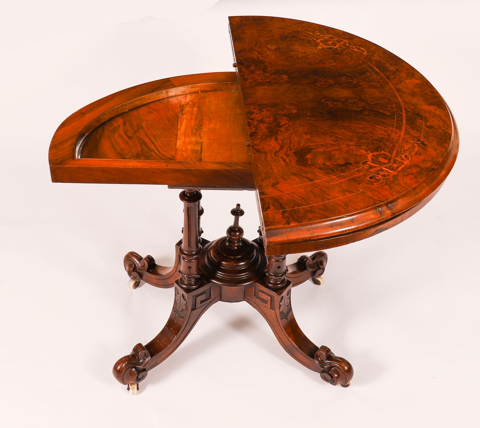 Antique Victorian Burr Walnut and Inlaid Card Table C.1860 19th Century For Sale 5