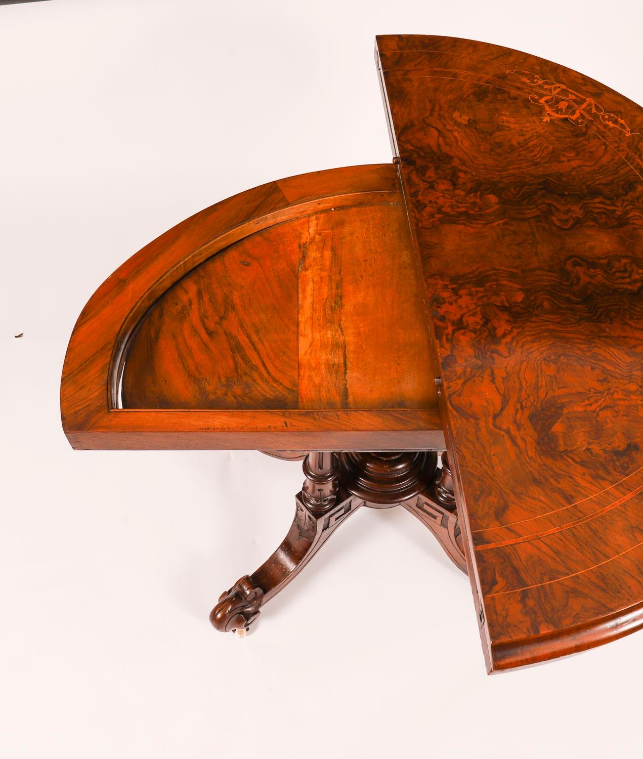 Antique Victorian Burr Walnut and Inlaid Card Table C.1860 19th Century For Sale 6