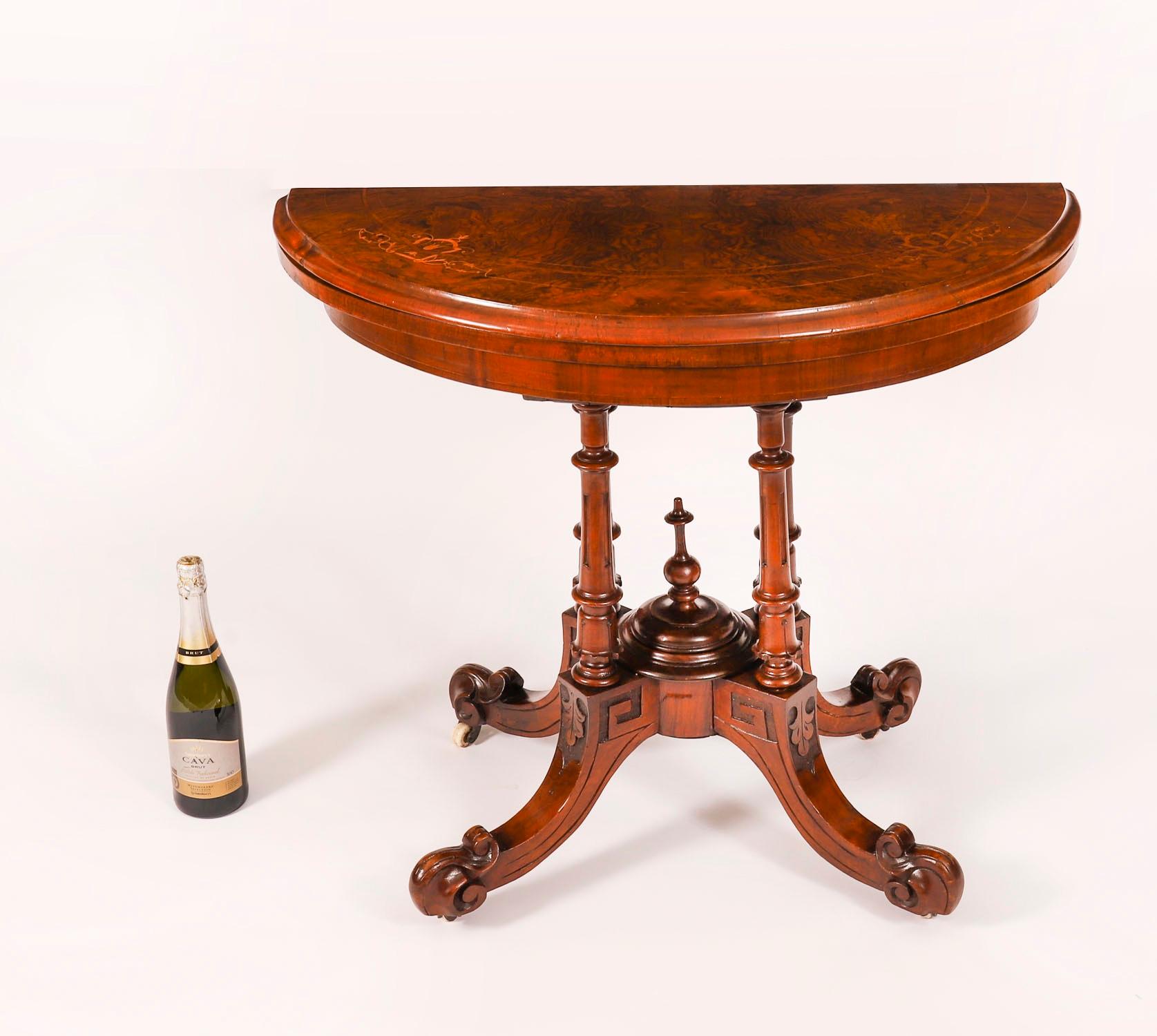 Antique Victorian Burr Walnut and Inlaid Card Table C.1860 19th Century For Sale 10