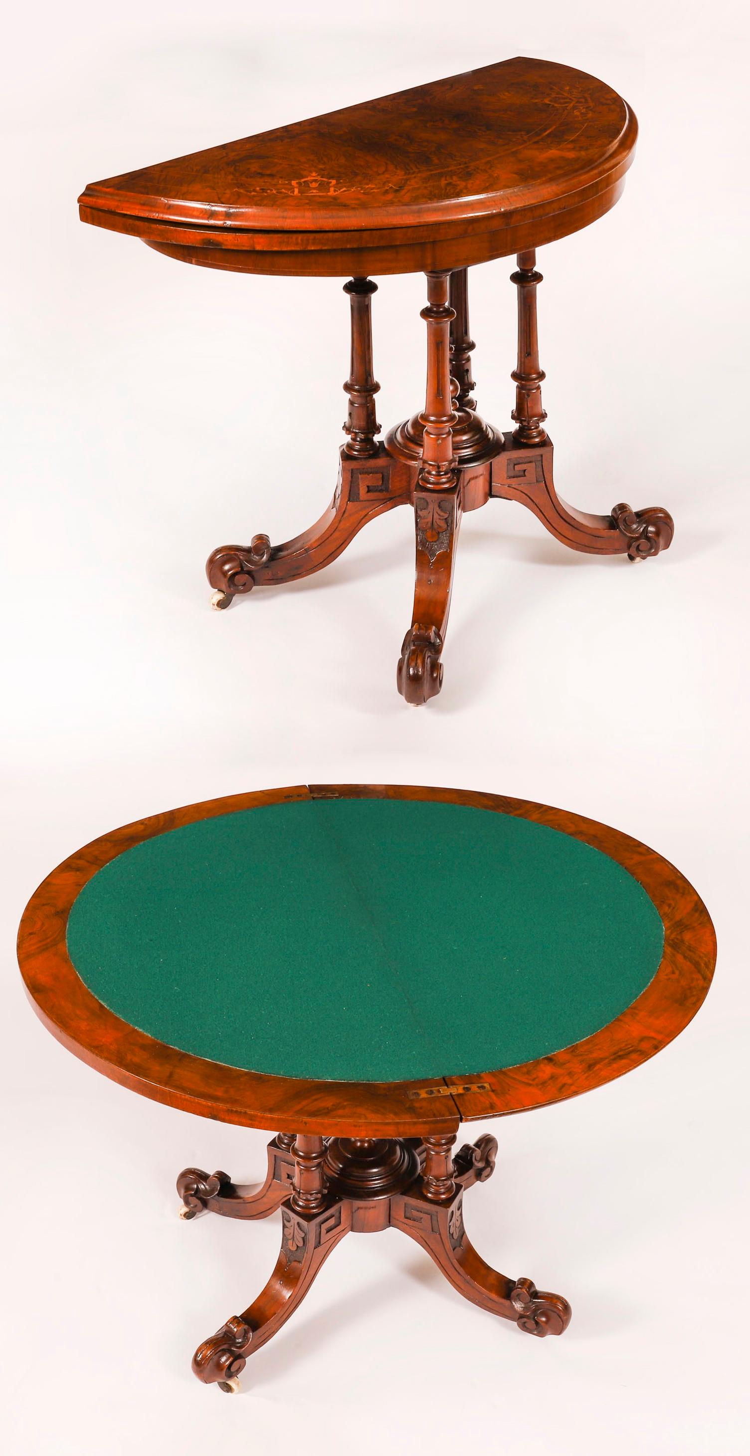 Antique Victorian Burr Walnut and Inlaid Card Table C.1860 19th Century For Sale 11