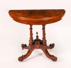 Ancienne table à cartes victorienne en ronce de noyer et marqueterie C.1860 19ème siècle