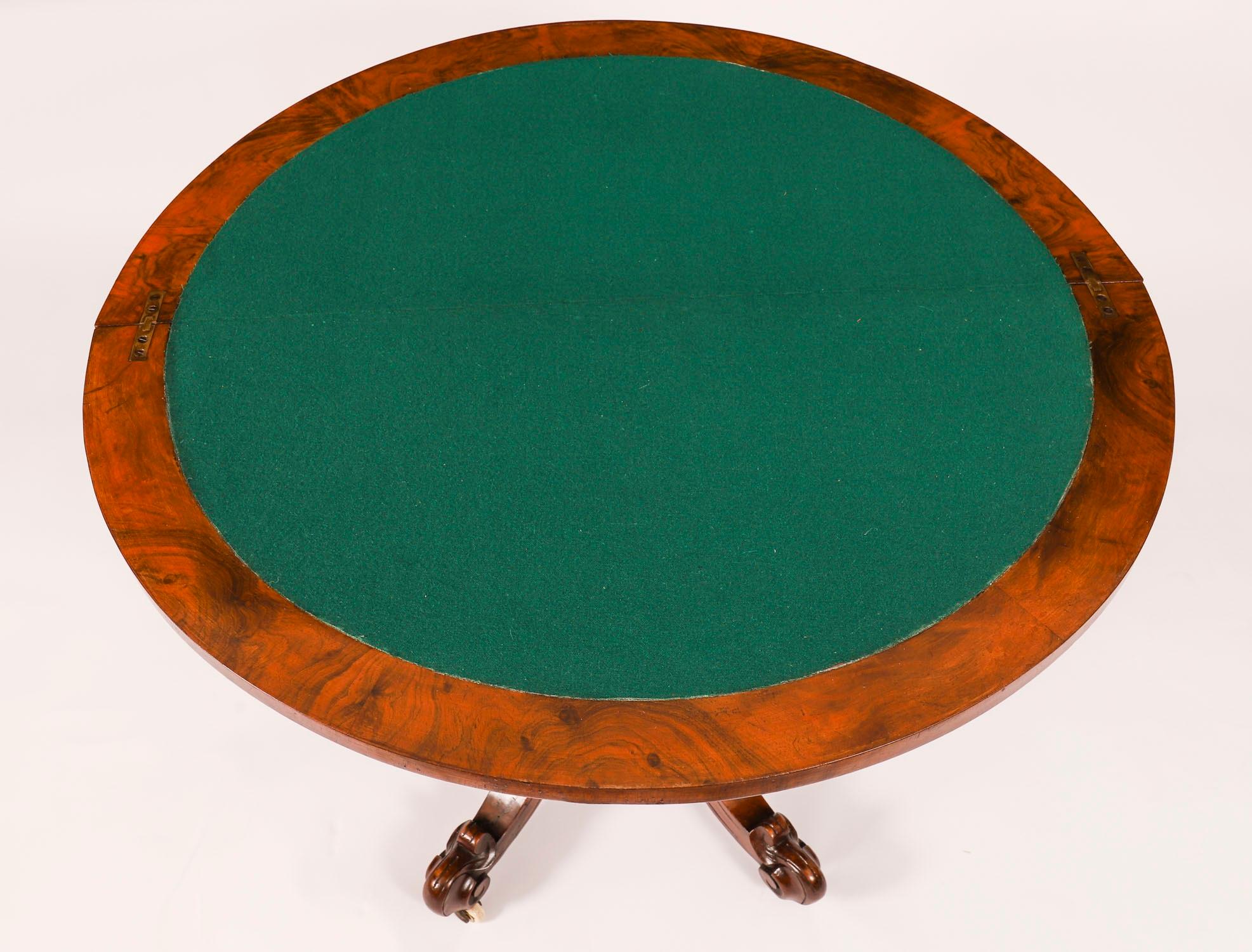 Mid-19th Century Antique Victorian Burr Walnut and Inlaid Card Table C.1860 19th Century For Sale