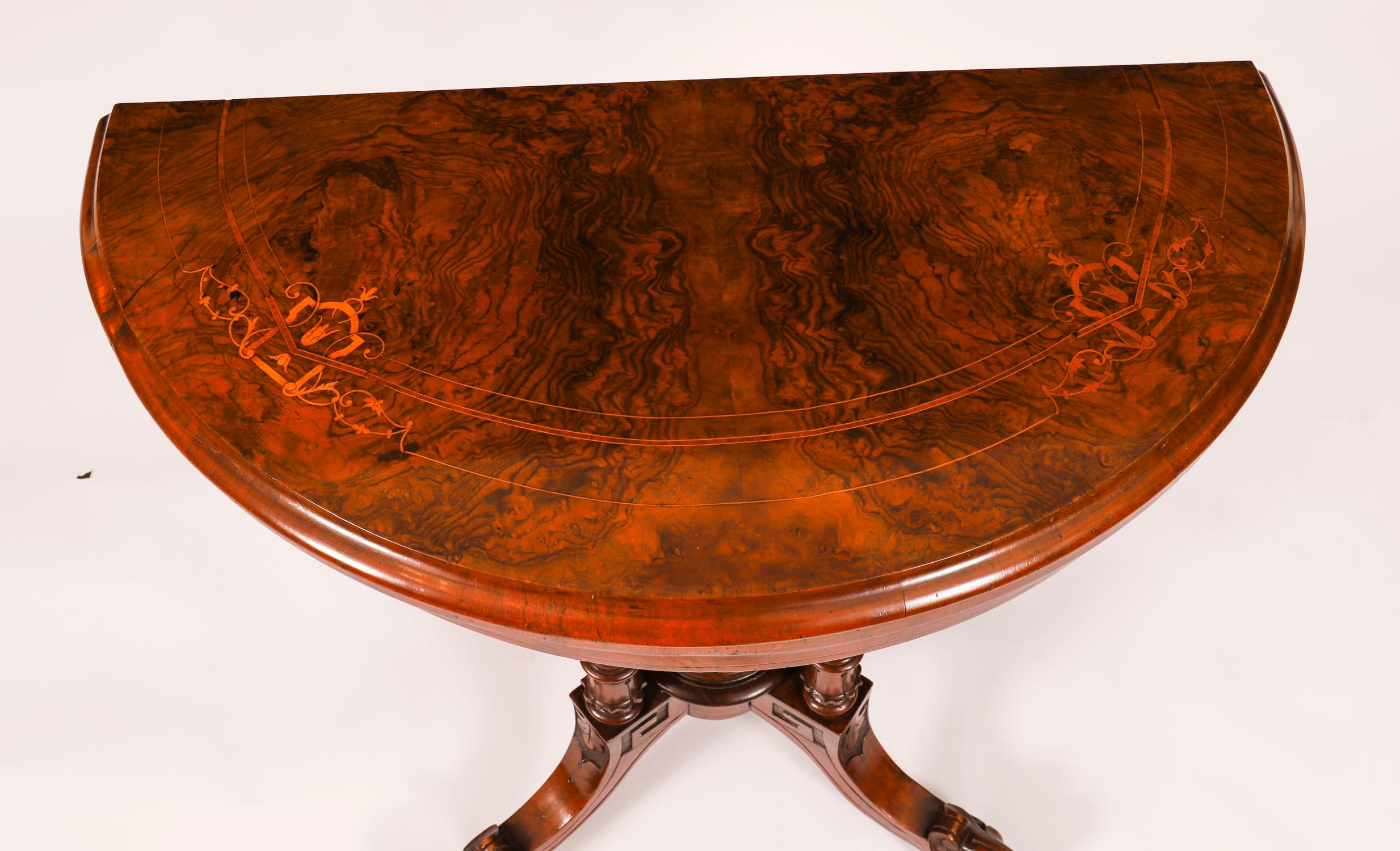 Antique Victorian Burr Walnut and Inlaid Card Table C.1860 19th Century For Sale 1