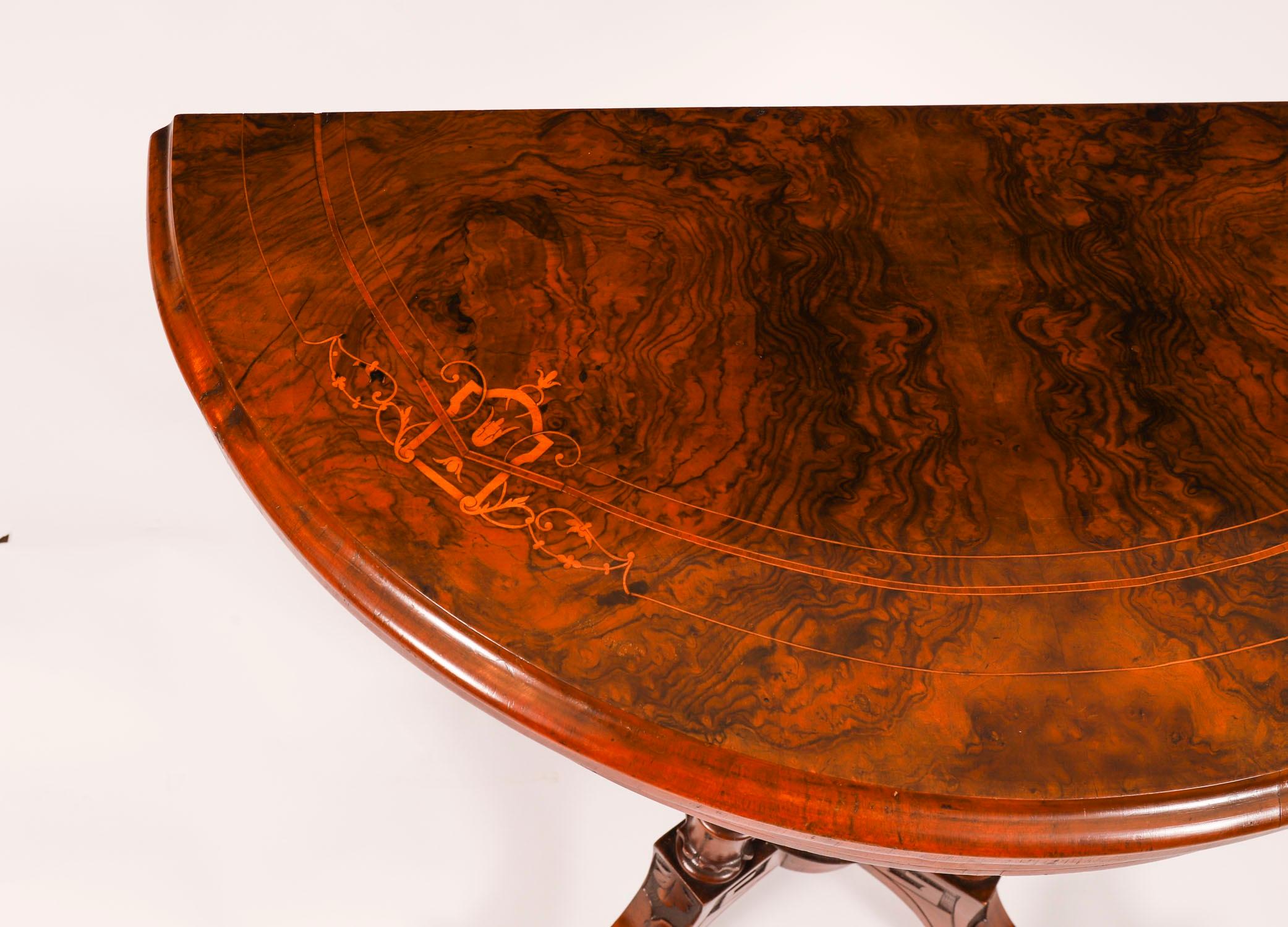 Antique Victorian Burr Walnut and Inlaid Card Table C.1860 19th Century For Sale 3