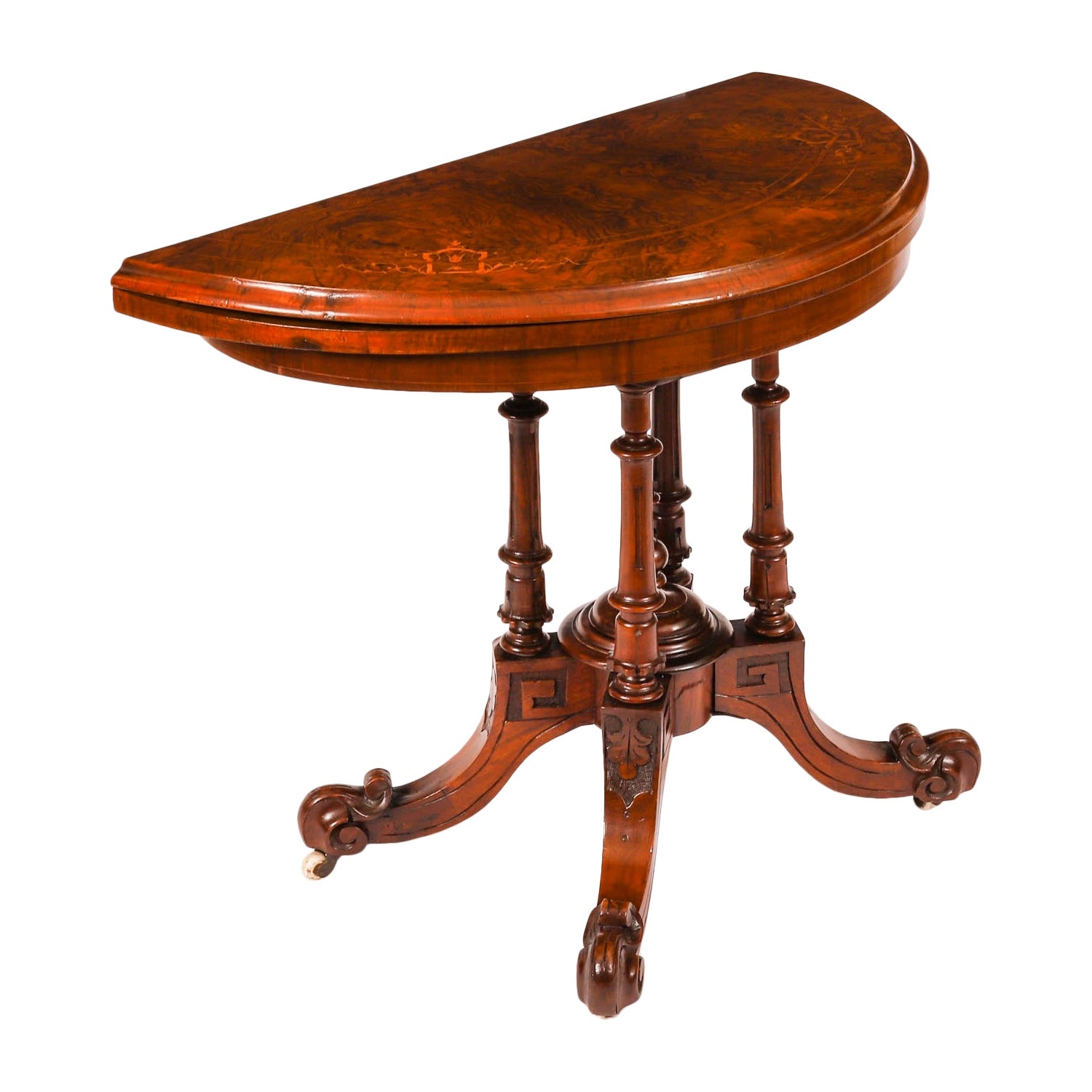 Antique Victorian Burr Walnut and Inlaid Card Table C.1860 19th Century