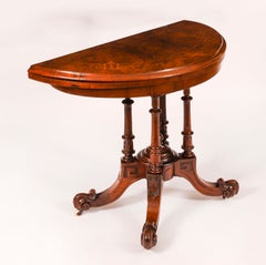Antique Victorian Burr Walnut and Inlaid Card Table C.1860 19th Century