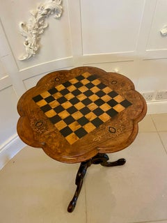Antique Victorian Burr Walnut and Inlaid Chess/Lamp Table