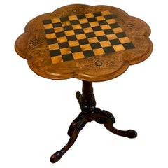 Antique Victorian Burr Walnut and Inlaid Chess/Lamp Table