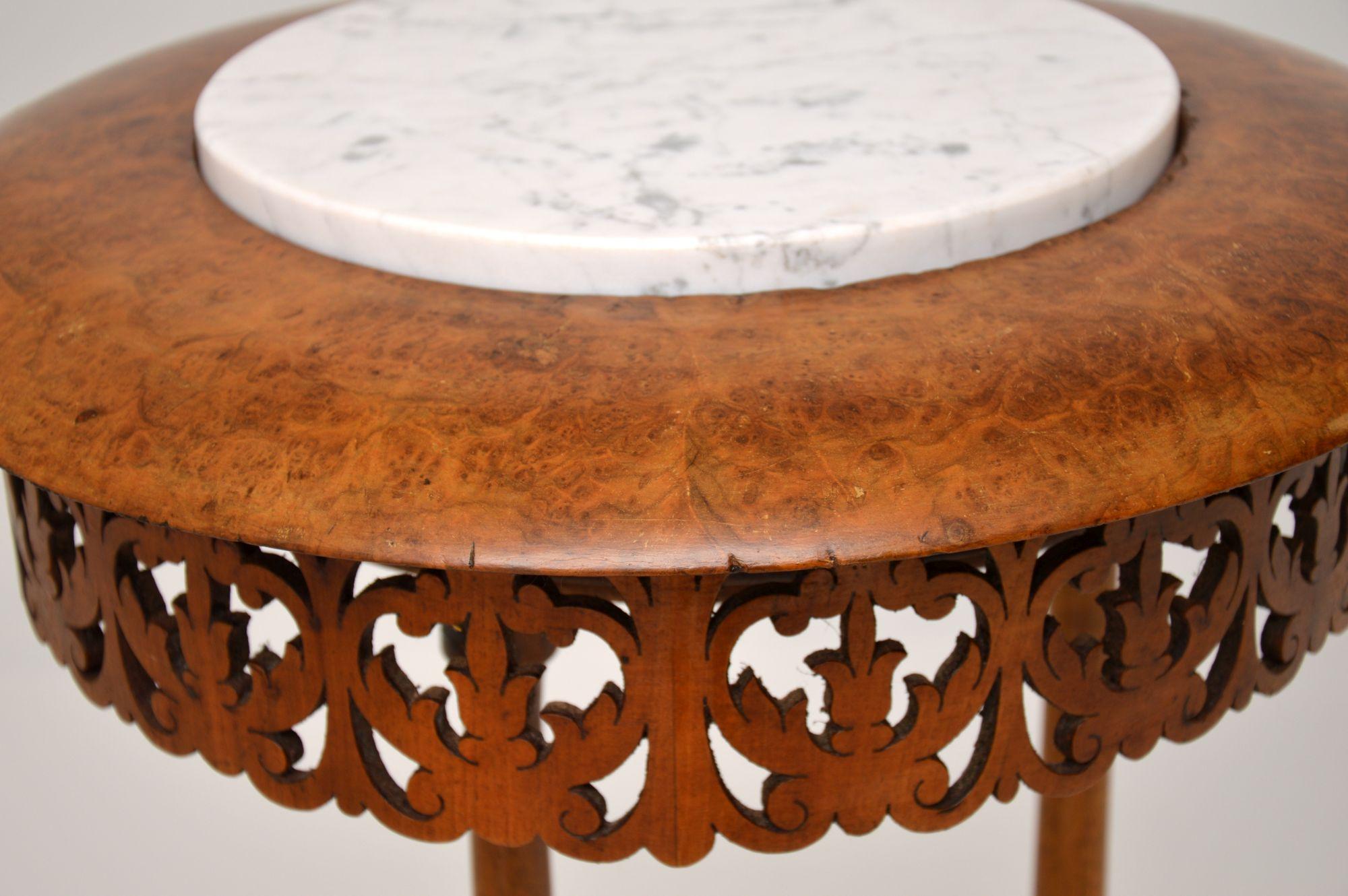 Antique Victorian Burr Walnut and Marble Side Table 5