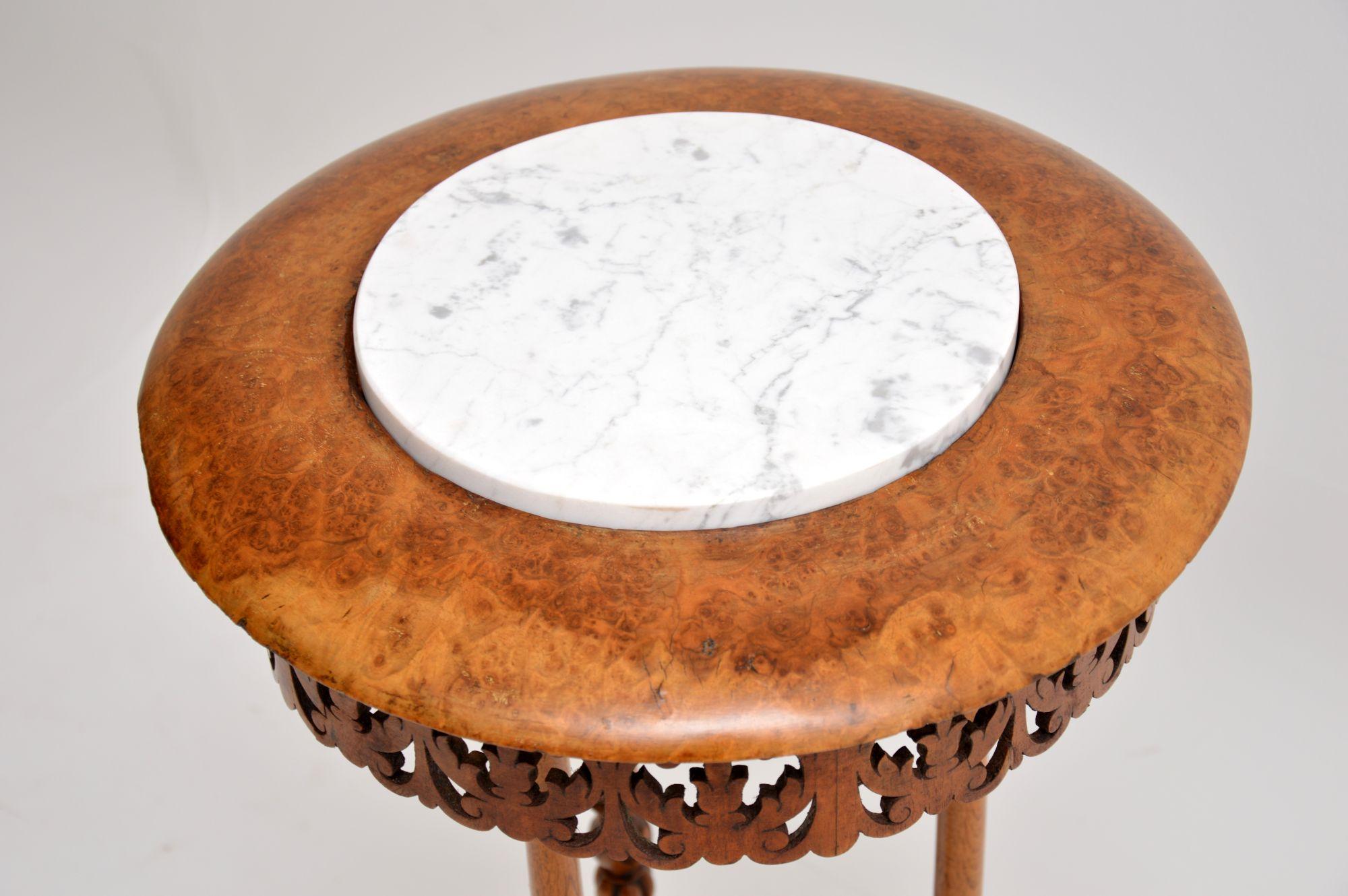 Antique Victorian Burr Walnut and Marble Side Table In Good Condition In London, GB