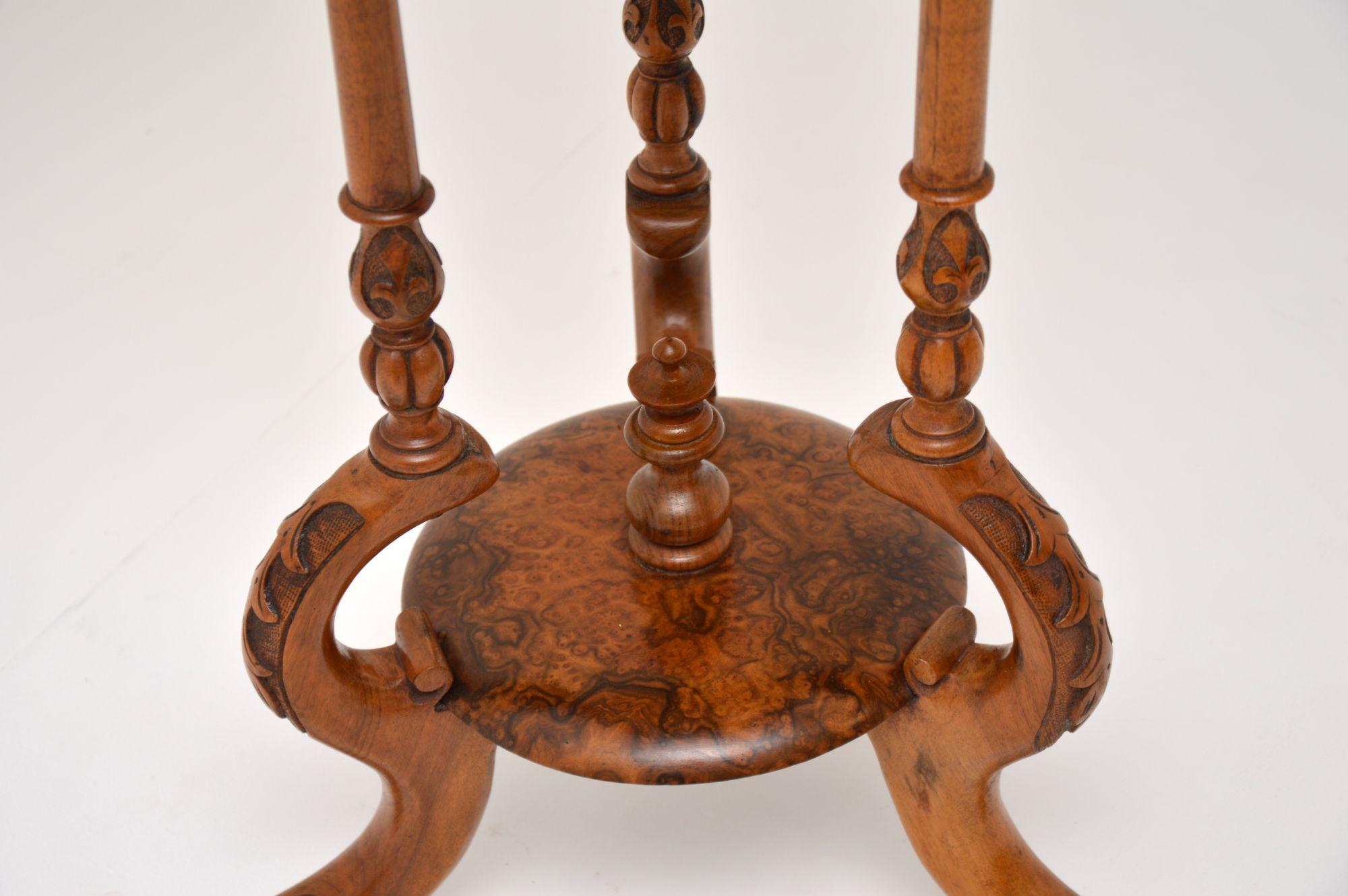 19th Century Antique Victorian Burr Walnut and Marble Side Table