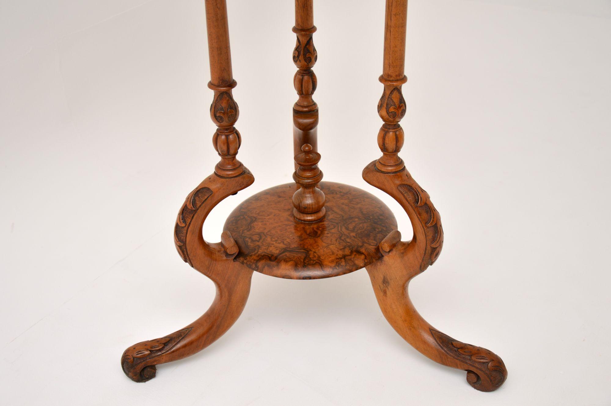 Antique Victorian Burr Walnut and Marble Side Table 2
