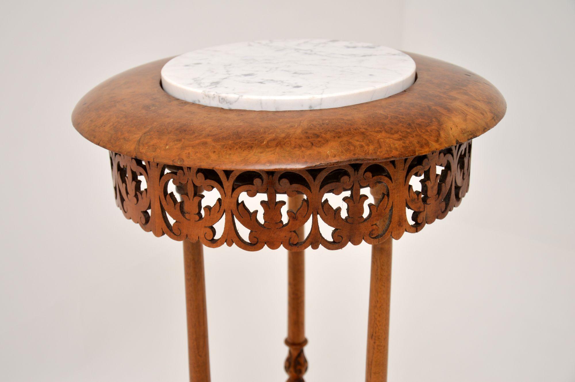 Antique Victorian Burr Walnut and Marble Side Table 3