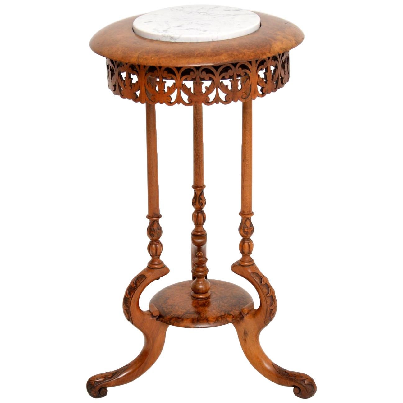 Antique Victorian Burr Walnut and Marble Side Table