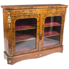 Antique Victorian Burr Walnut and Marquetry Pier Cabinet Credenza, 19th Century