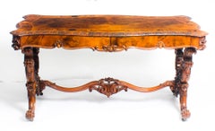 Antique Victorian Burr Walnut and Marquetry Writing Table Desk, 19th Century