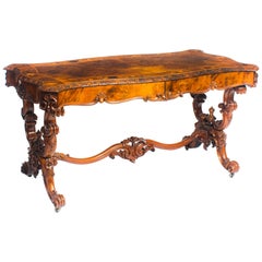 Used Victorian Burr Walnut and Marquetry Writing Table Desk, 19th Century