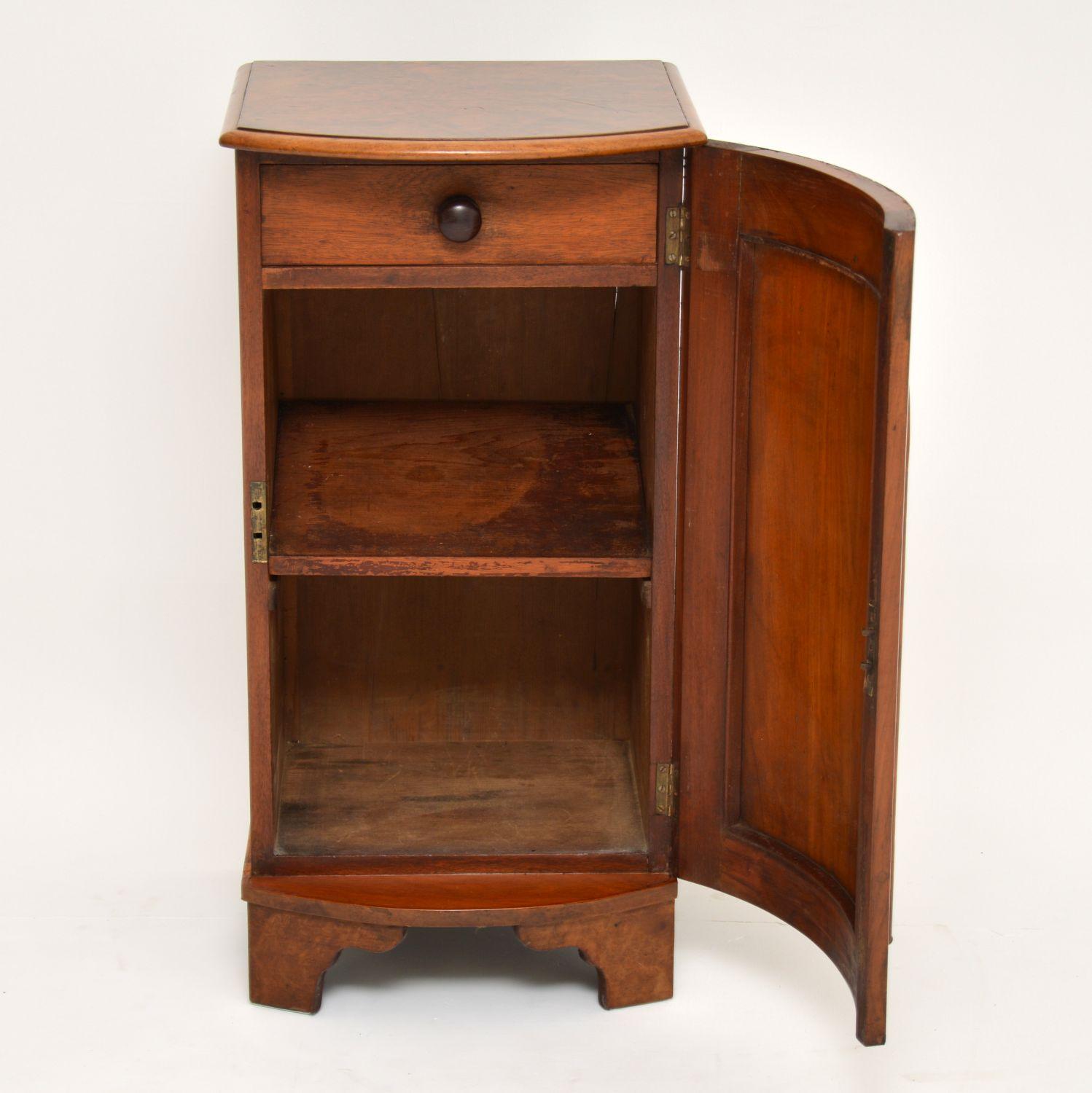 Mid-19th Century Antique Victorian Burr Walnut Bedside Cabinet