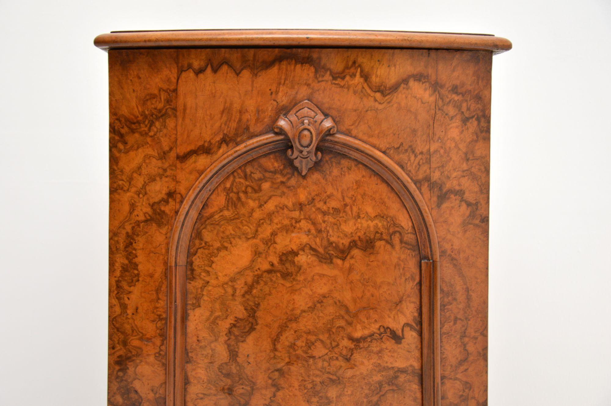 Antique Victorian Burr Walnut Bedside Cabinet 2