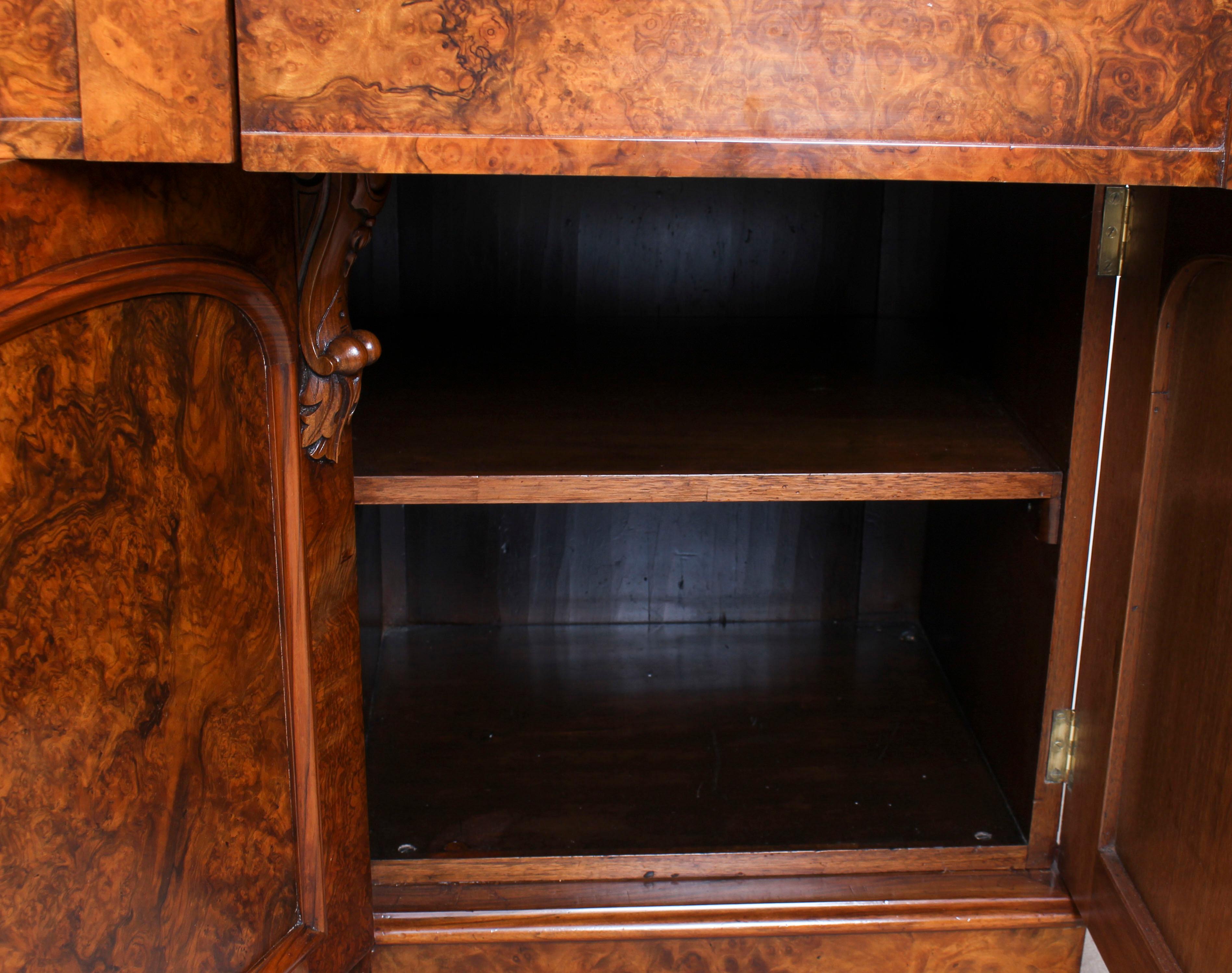 Antique Victorian Burr Walnut Breakfront Bookcase 19th Century 10