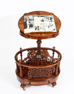 Antique Victorian Burr Walnut Canterbury & Book Rest / Music Stand, 19th Century