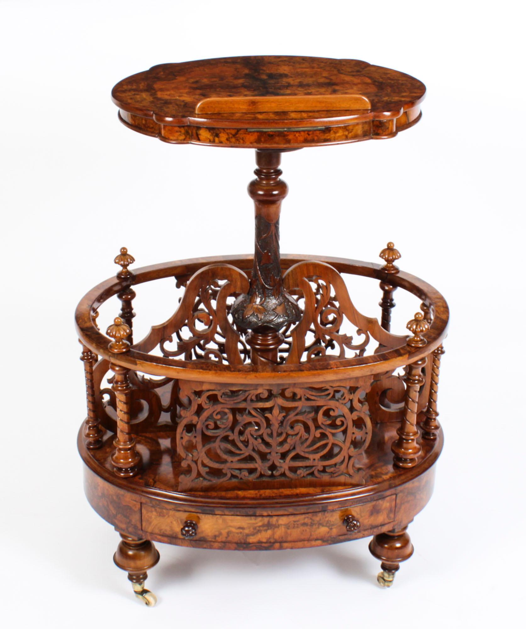 Antique Victorian Burr Walnut Canterbury & Book Rest / Music Stand, 19th Century In Good Condition In London, GB