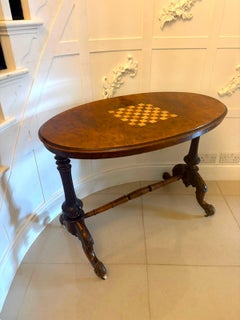 Antique Victorian Burr Walnut Carved Centre Table With Chess Top