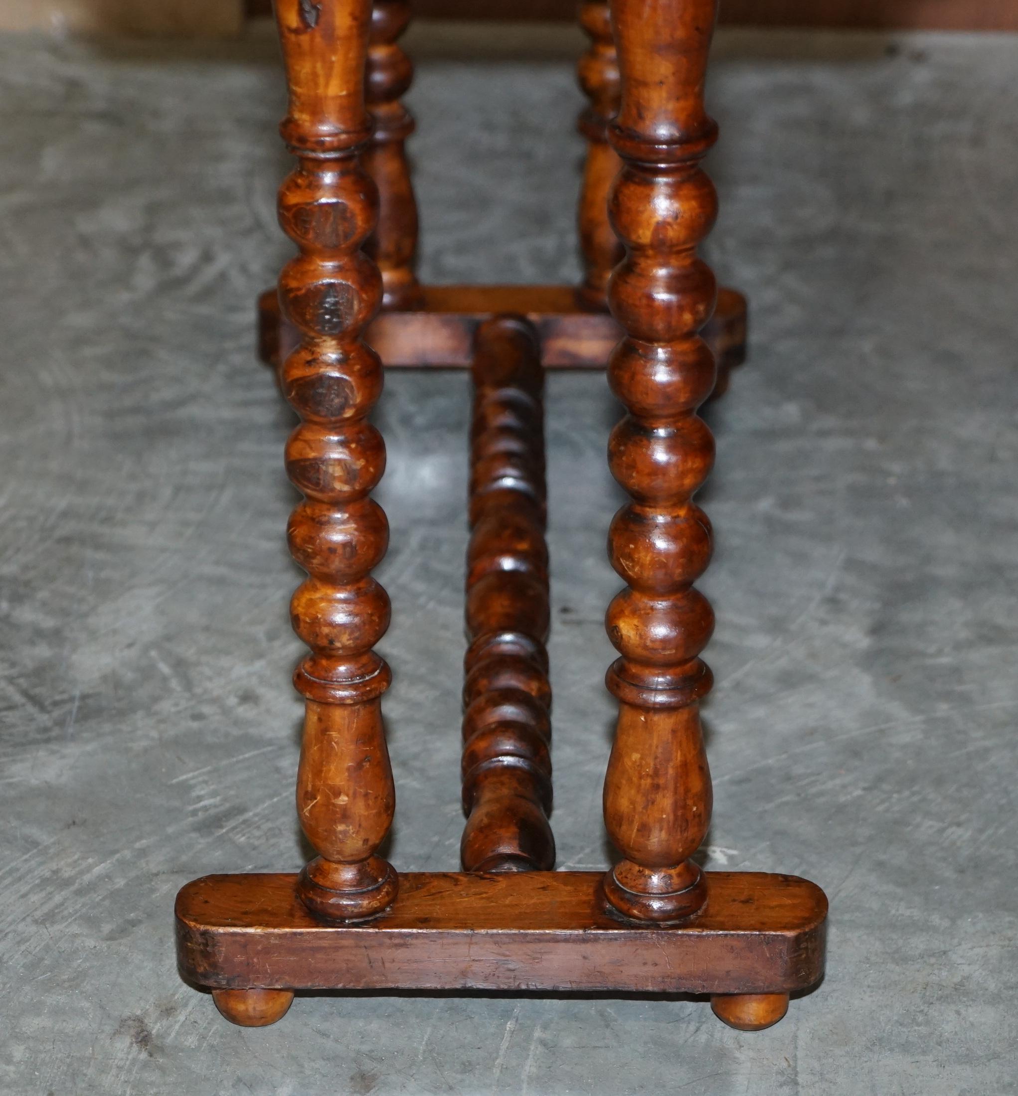 Antique Victorian Burr Walnut Chess Games Occasional Table Bobbin Turned Base 5