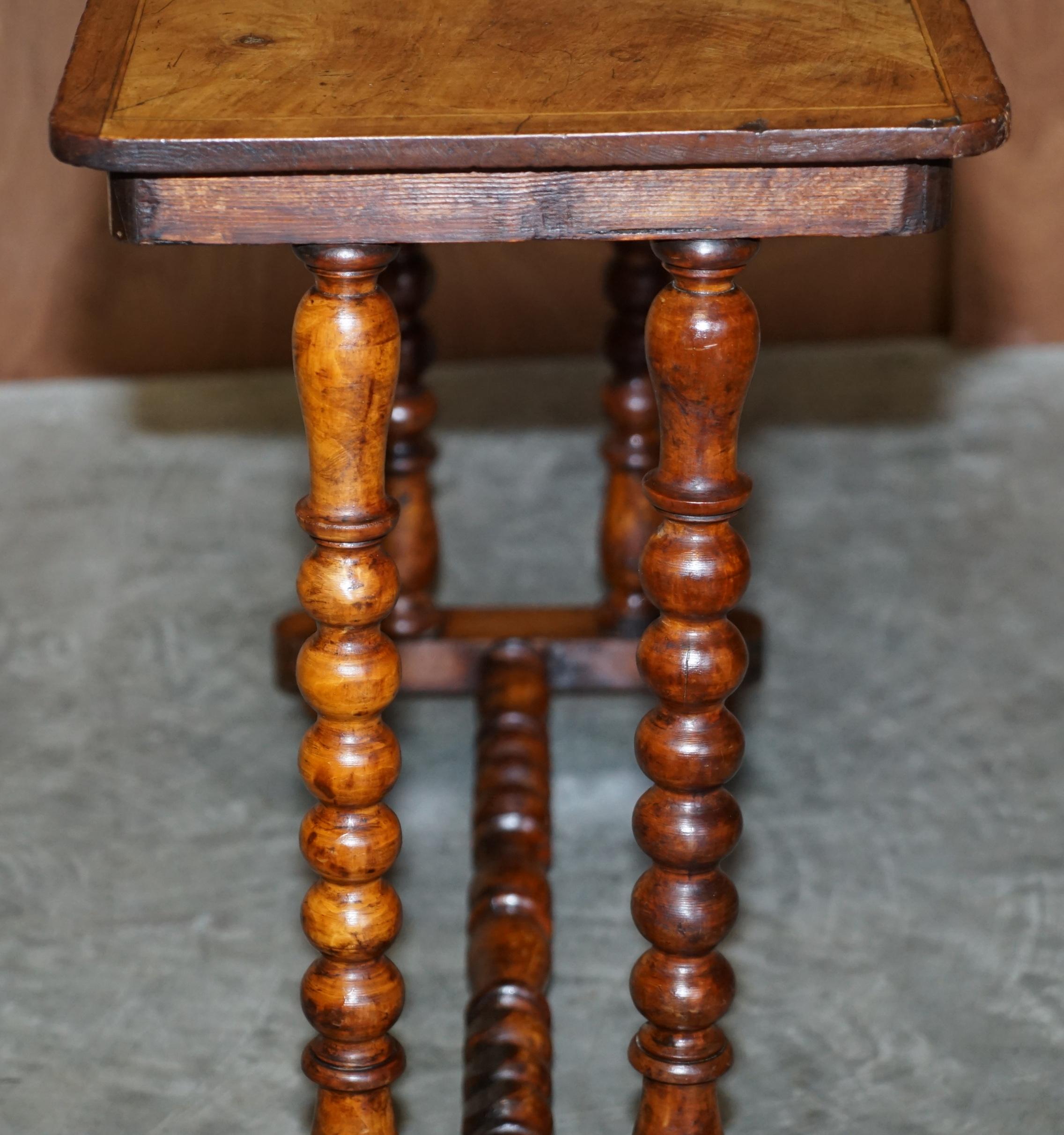 Antique Victorian Burr Walnut Chess Games Occasional Table Bobbin Turned Base 8
