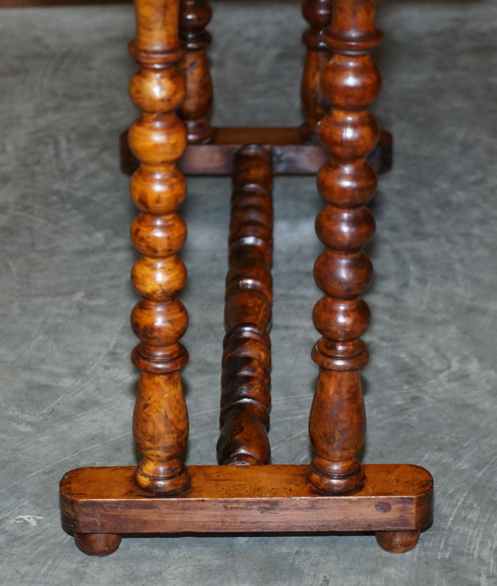 Antique Victorian Burr Walnut Chess Games Occasional Table Bobbin Turned Base 10