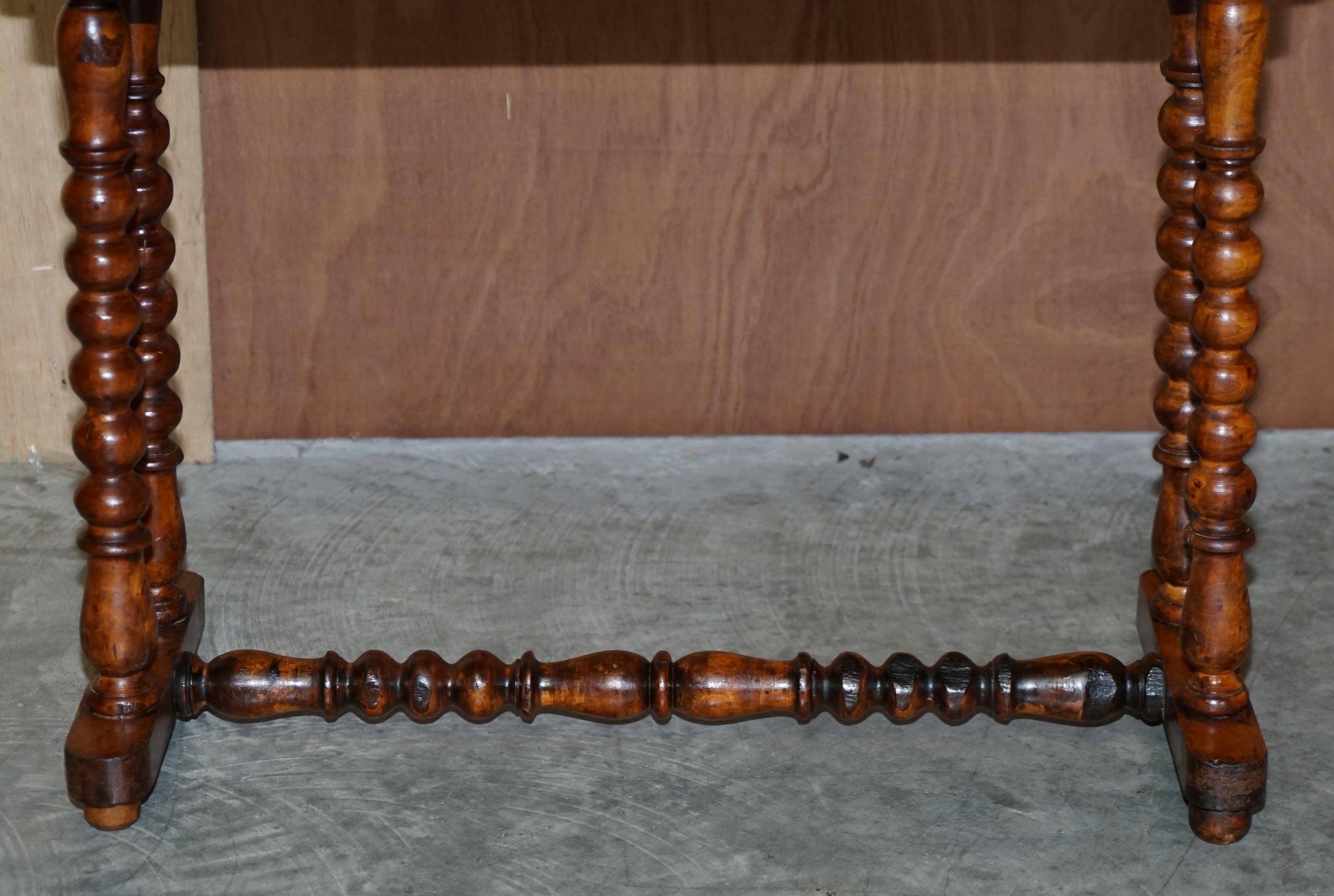 Antique Victorian Burr Walnut Chess Games Occasional Table Bobbin Turned Base 1