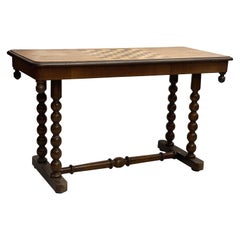 Antique Victorian Burr Walnut Chess Games Occasional Table Bobbin Turned Base