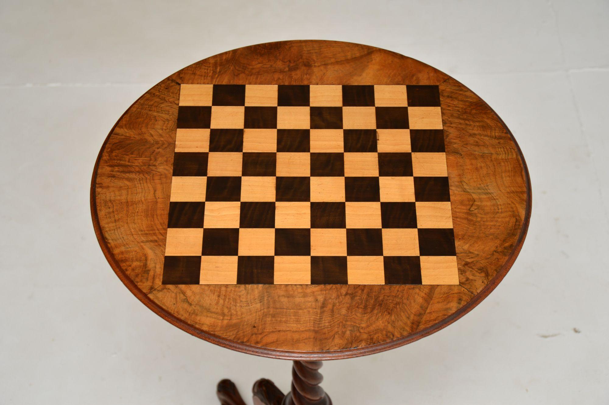 English Antique Victorian Burr Walnut Chess Table