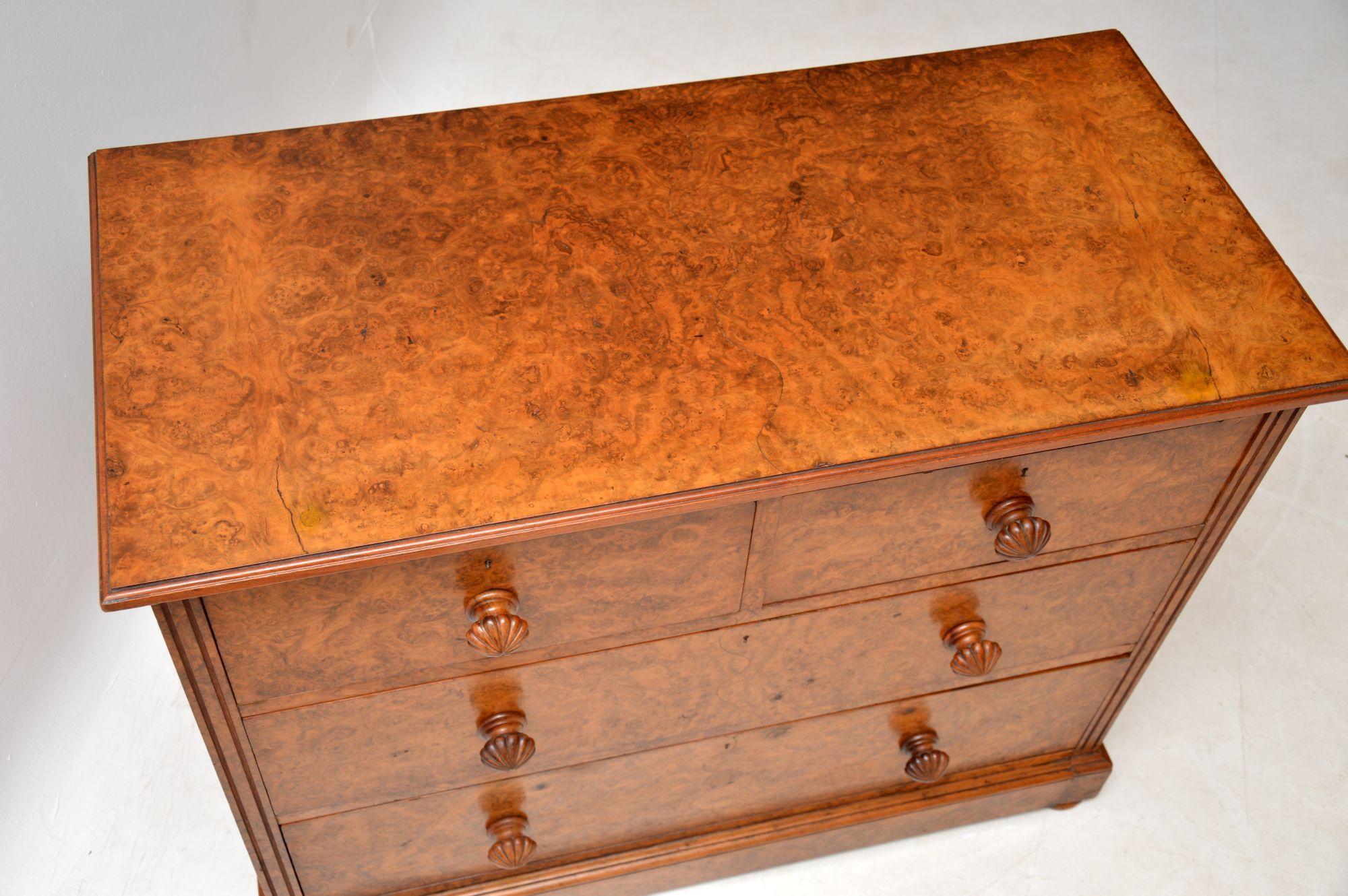 Antique Victorian Burr Walnut Chest of Drawers by James Shoolbred 1