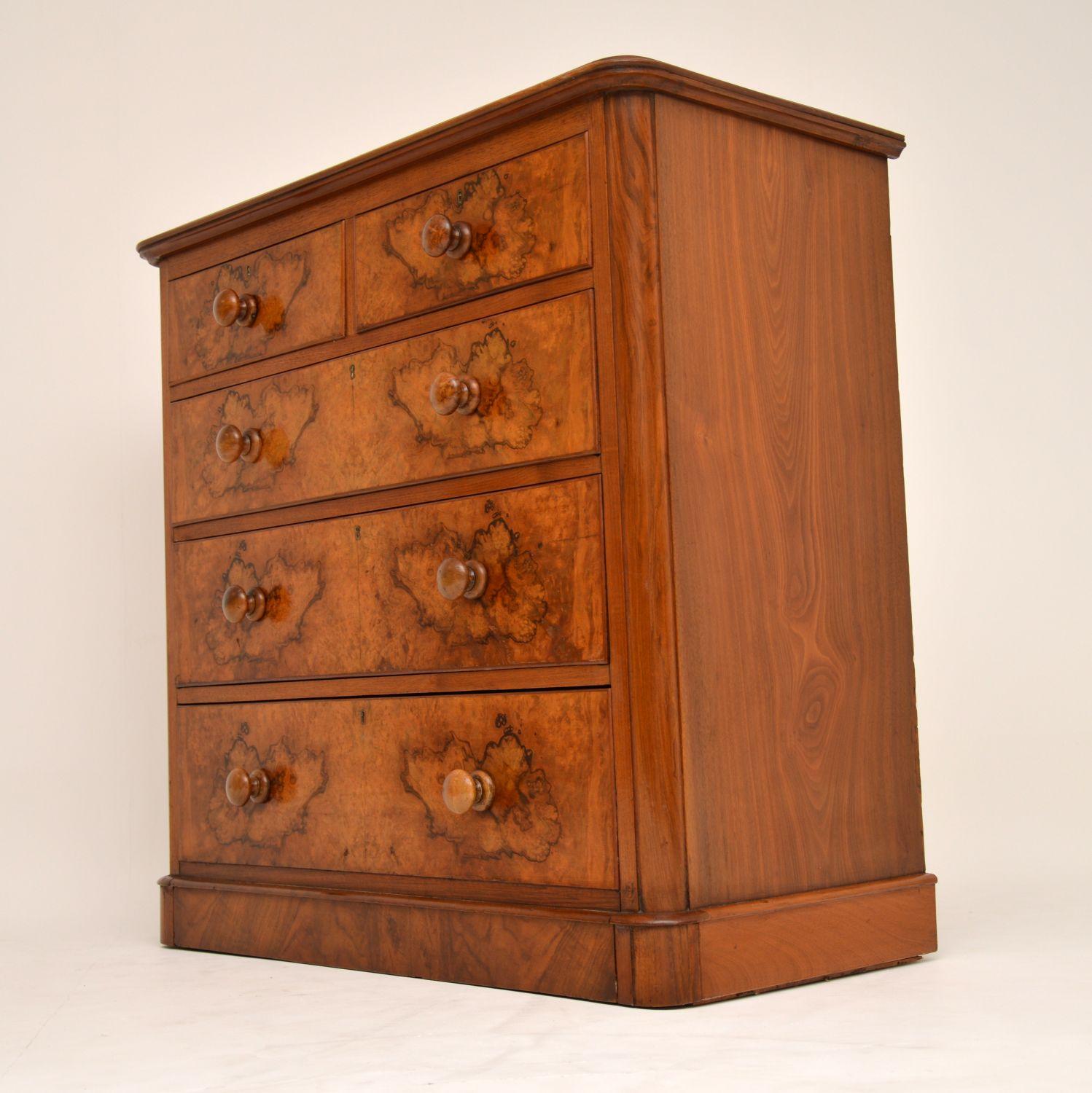 Antique Victorian Burr Walnut Chest of Drawers 4