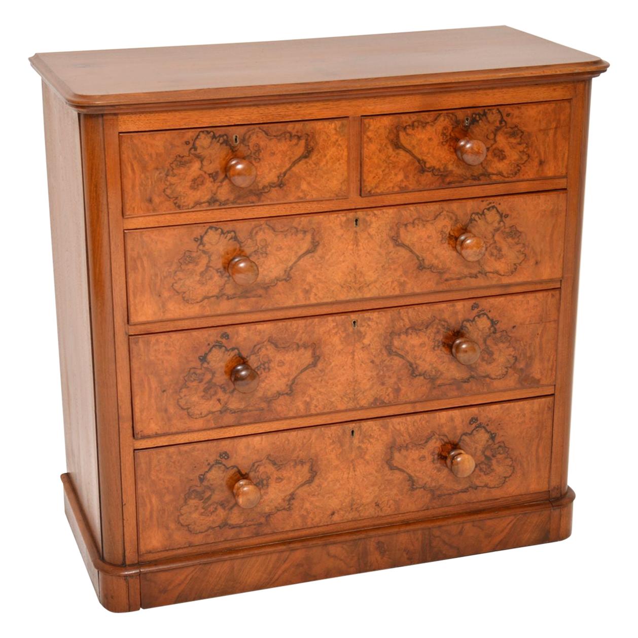 Antique Victorian Burr Walnut Chest of Drawers