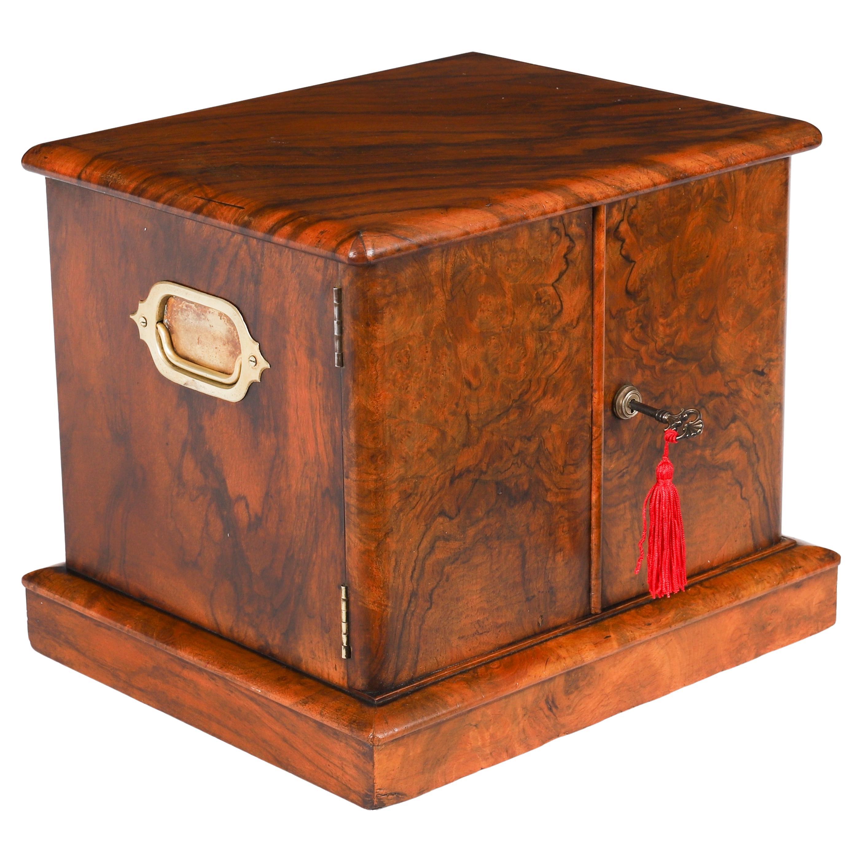 Antique Victorian Burr Walnut Cigar Humidor / Collectors CabinetC187019thCentury For Sale