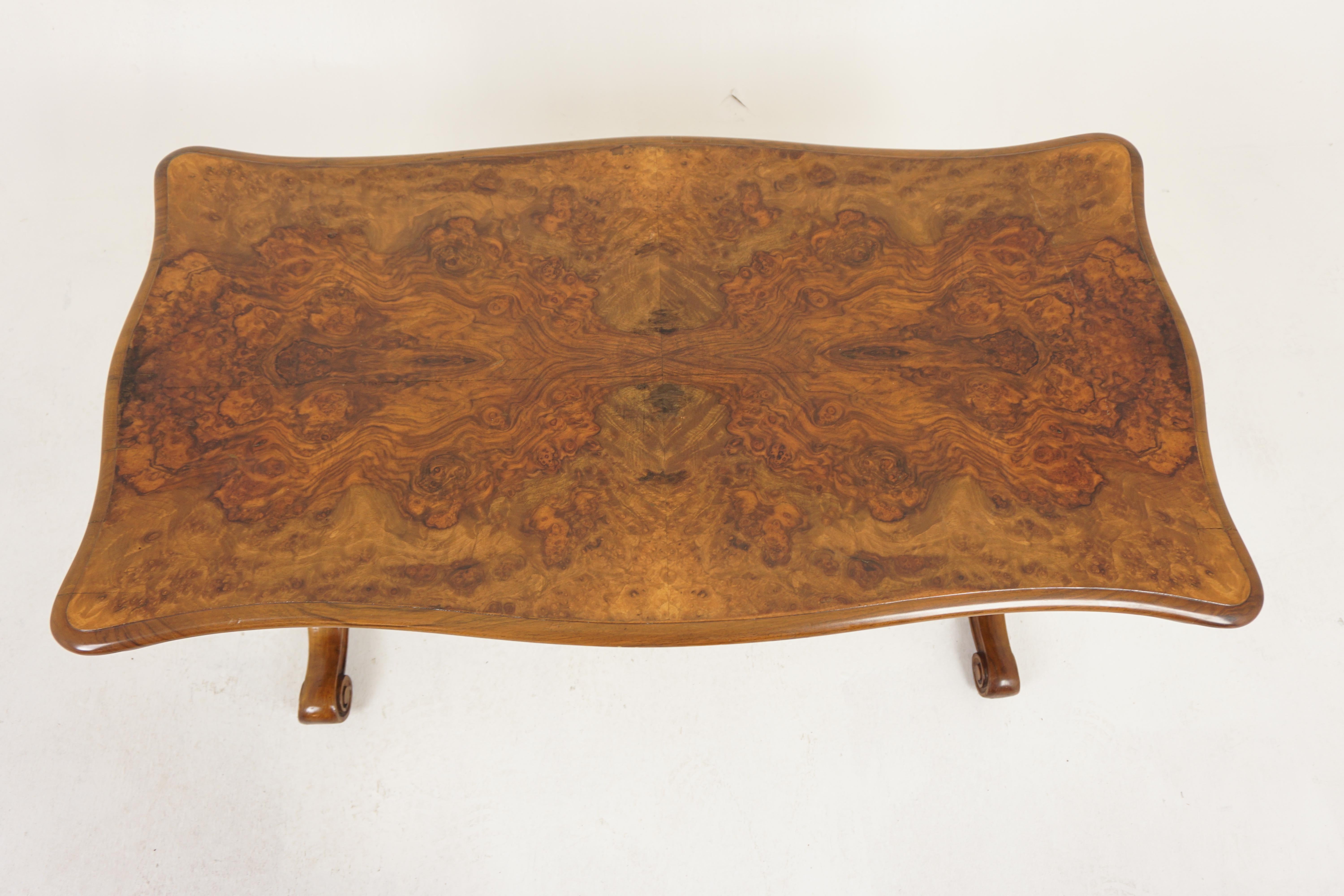 Hand-Crafted Antique Victorian Burr Walnut Coffee Table, Scotland 1870, H1188