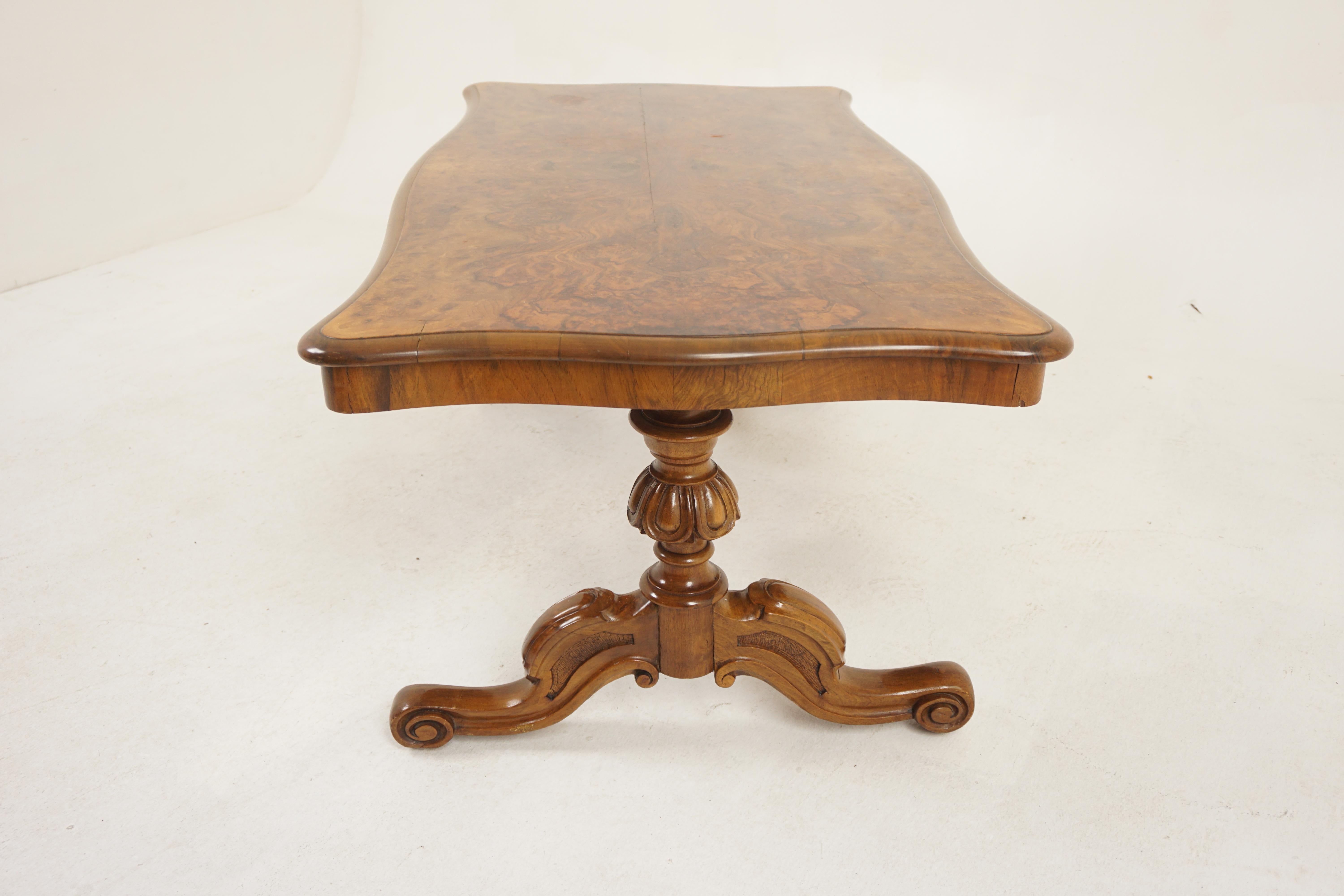 Antique Victorian Burr Walnut Coffee Table, Scotland 1870, H1188 2